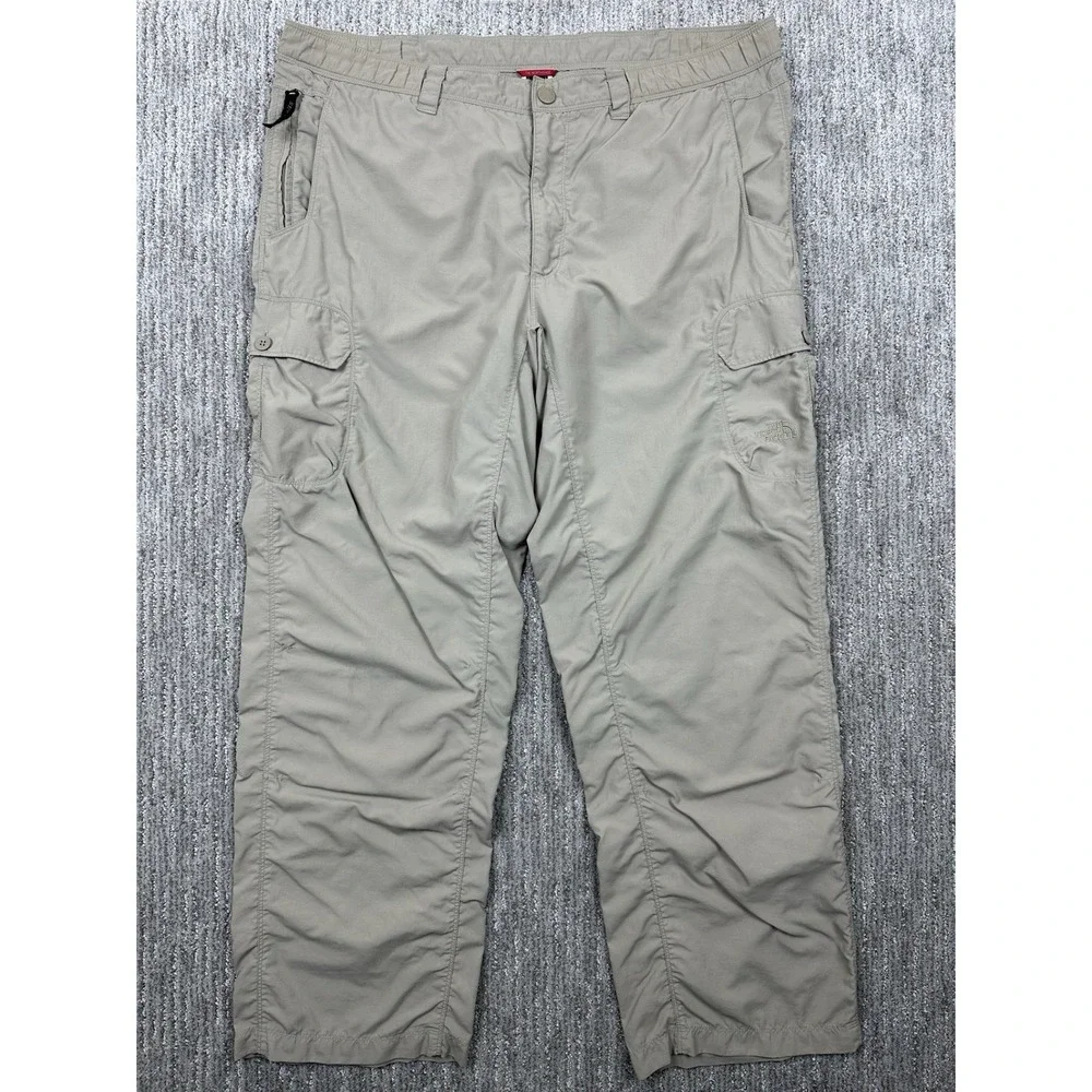 The North Face Mens Large Tan Nylon Ripstop Cargo Pants Hiking Outdoor Straight